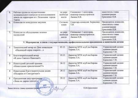 Распоряжение об утверждении плана работы Пелагеевской поселковой администрации