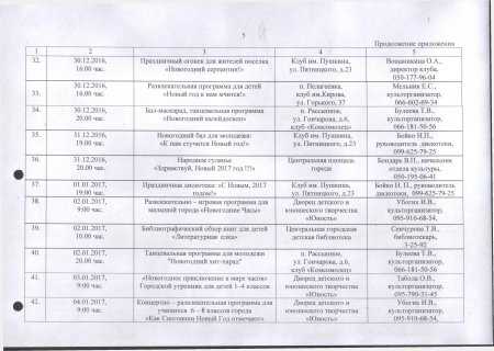 Об утверждении плана проведения праздничных Новогодних и Рождественских мероприятий 2016 - 2017 гг.