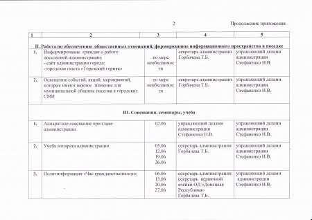 Об утверждении плана работы Рассыпнянской поселковой администрации на июнь 2017 года