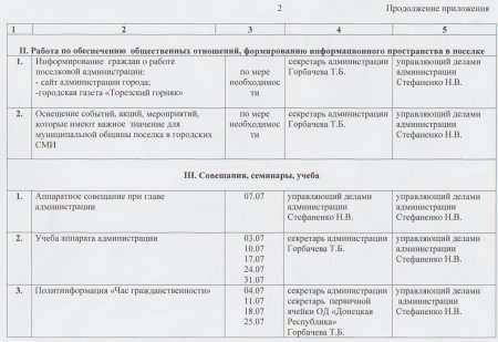 Об утверждении плана работы Рассыпнянской поселковой администрации на июль 2017 года