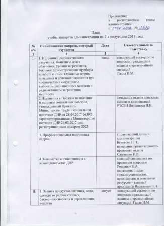 Об утверждении плана учебы аппарата администрации на 2-е полугодие 2017